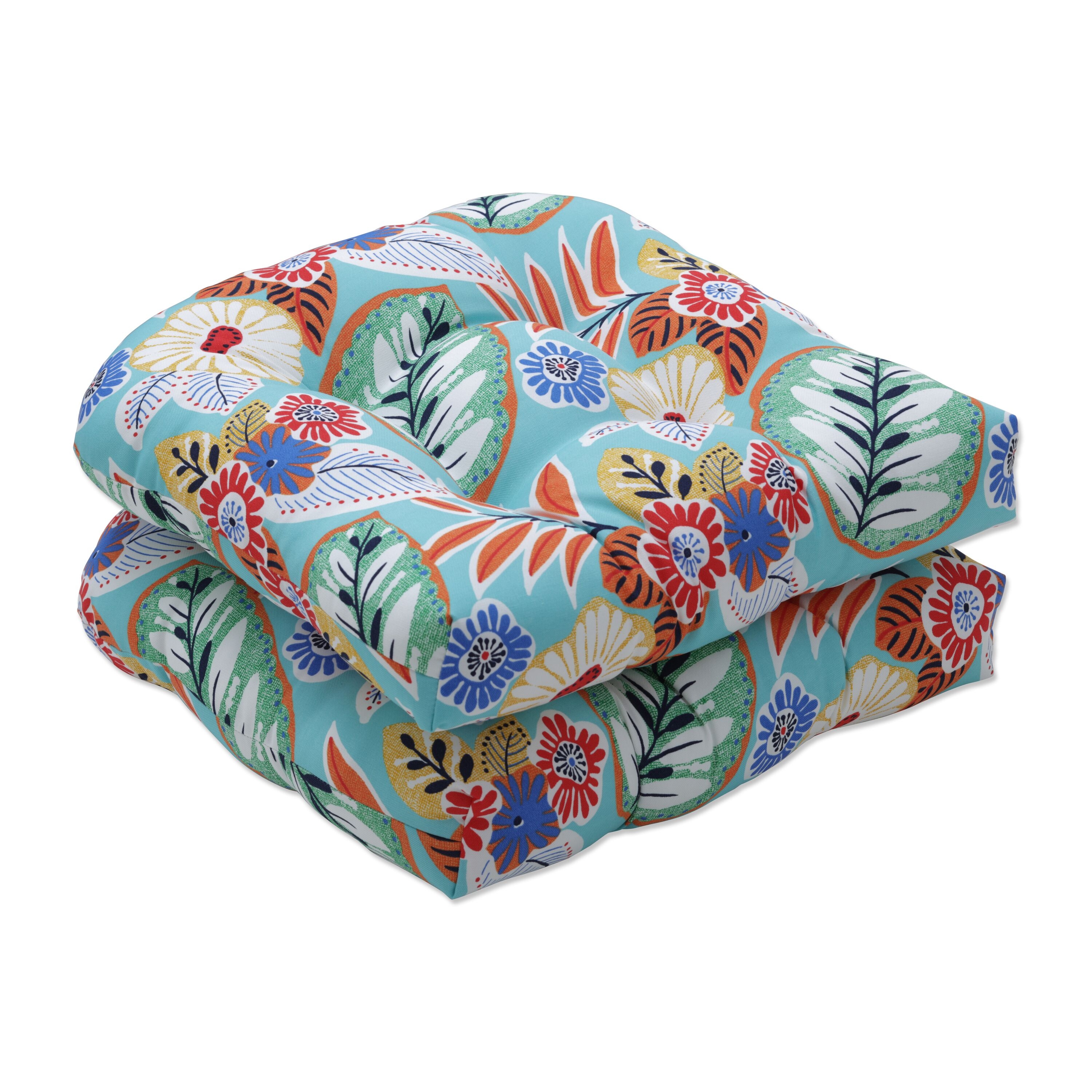 Pillow Perfect Outdoor Indoor Marlow Aqua Seat Cushion Set of 2